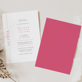 Roze en witte moderne Bat Mitzvah uitnodiging