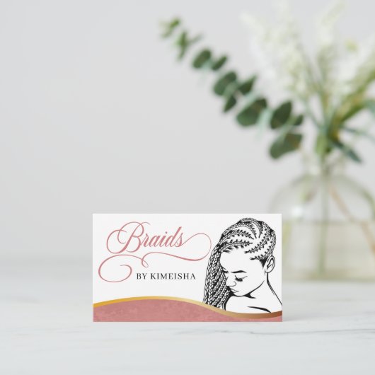 Roze en witte moderne haarvlecht Salon Business Visitekaartje (Staand voorkant)