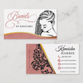 Roze en witte moderne haarvlecht Salon Business Visitekaartje (Voorkant / Achterkant)