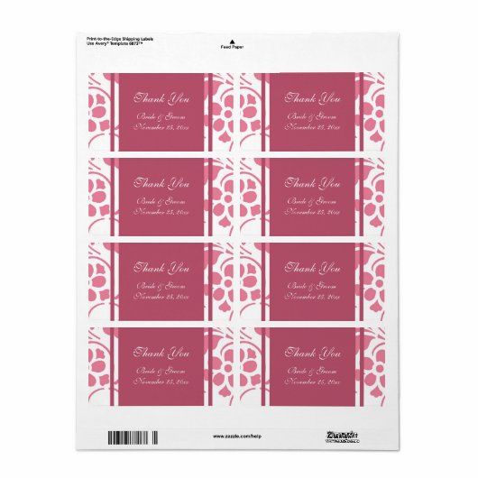Roze en witte moderne huwelijkslabels etiket (Full Sheet)