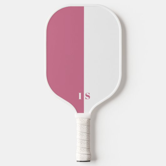 Roze en witte, moderne stripmonogram pickleball paddle (Voorkant)