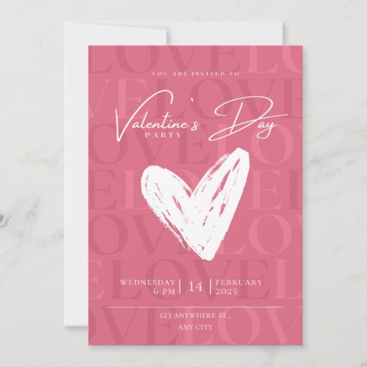 Roze en Witte Moderne Valentijnsdag Uitnodiging (Voorkant)