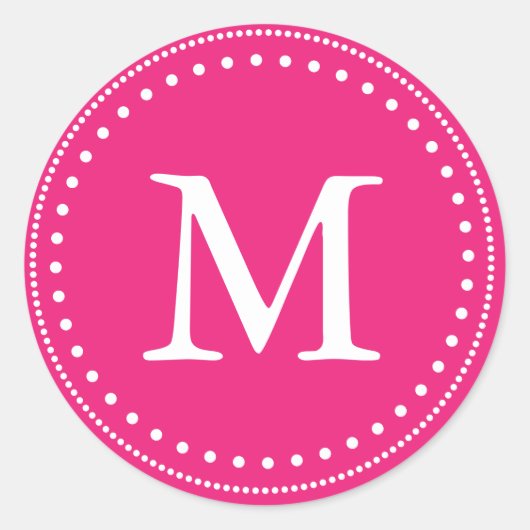Roze en witte monogram envelop ronde sticker (Voorkant)