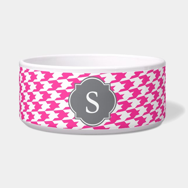 Roze en witte monogram groot dog Bowl Voerbakje (Voorkant)