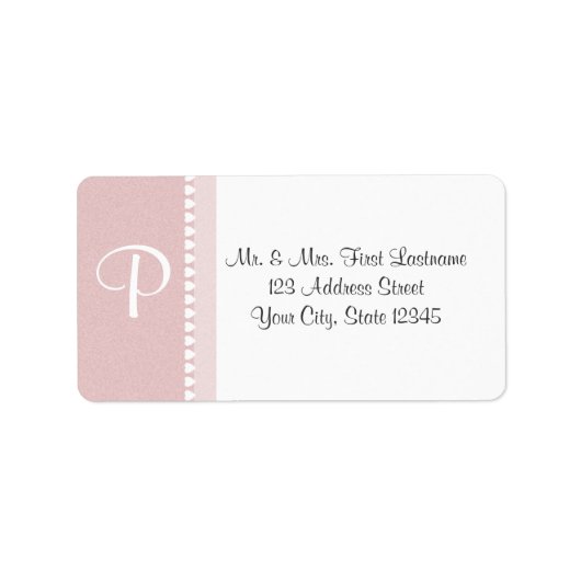 Roze en Witte Monogram Harten Etiket (Voorkant)