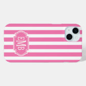 Roze en Witte Monogram Strepen Case-Mate iPhone Case (Achterkant (horizontaal))