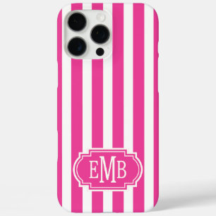 Roze en witte monogram strepen  iPhone 16 pro max hoesje