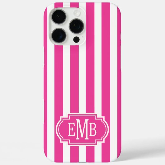 Roze en witte monogram strepen  Case-Mate iPhone case (Achterkant)