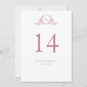 Roze en Witte Monogram Tafelnummer Trouwfeest (Voorkant)