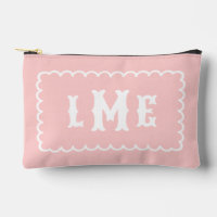 Roze en witte monogram toilettas met boogjesrand