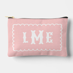 Roze en witte monogram toilettas met boogjesrand etui