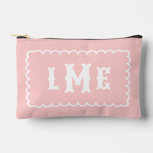 Roze en witte monogram toilettas met boogjesrand etui (Voorkant)
