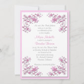 Roze en Witte Monogrammed Uitnodiging (Achterkant)