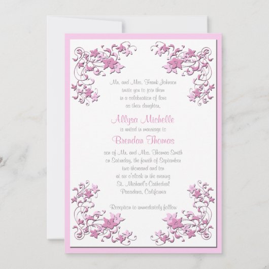 Roze en Witte Monogrammed Uitnodiging (Achterkant)