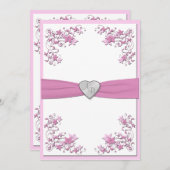 Roze en Witte Monogrammed Uitnodiging (Voorkant / Achterkant)