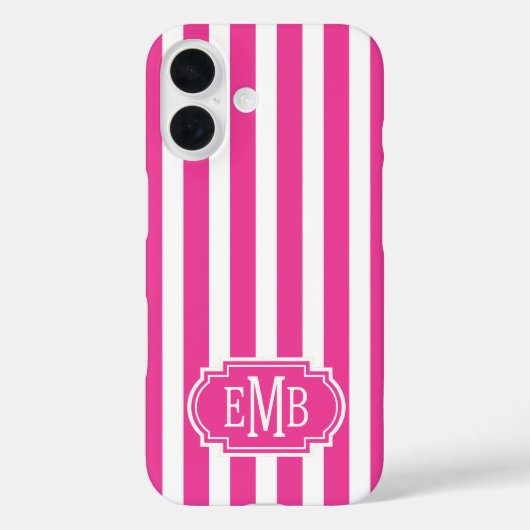 Roze en witte monogramstrepen Case-Mate iPhone case (Achterkant)