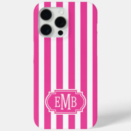 Roze en witte monogramstrepen iPhone 15 pro max hoesje