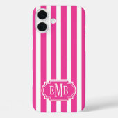 Roze en witte monogramstrepen Case-Mate iPhone case (Achterkant)