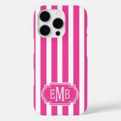Roze en witte monogramstrepen Case-Mate iPhone case (Achterkant)