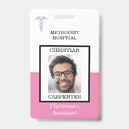 Roze en Witte Naam Foto Medische Voorziening Badge