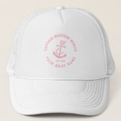 Roze en witte nautische bootanker trucker pet (Voorkant)