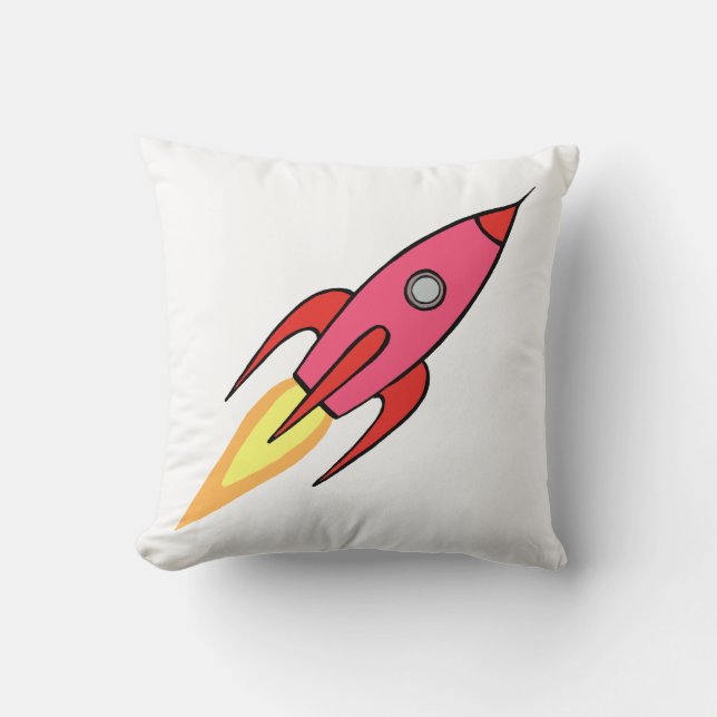 Roze en witte neerslag Rocketship Cartoon Design Kussen (Voorkant)