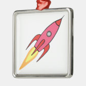 Roze en witte neerslag Rocketship Cartoon Design Metalen Ornament (Links)