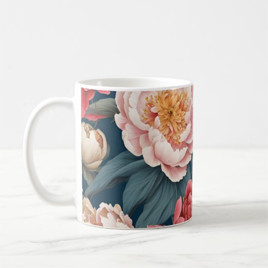 Roze en witte oosterse pioenen koffiemok (Links)