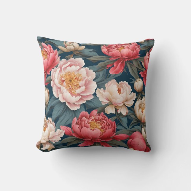 Roze en witte oosterse pioenen kussen (Voorkant)