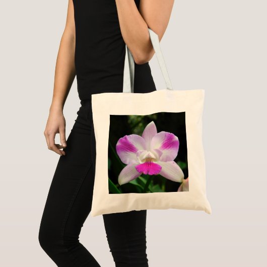 Roze en witte orchidee Canvas tas (Voorkant (product))