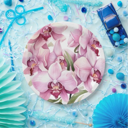 Roze en witte orchideeën bruiloft papieren bordje (Feest)