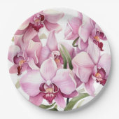 Roze en witte orchideeën bruiloft papieren bordje (Voorkant)