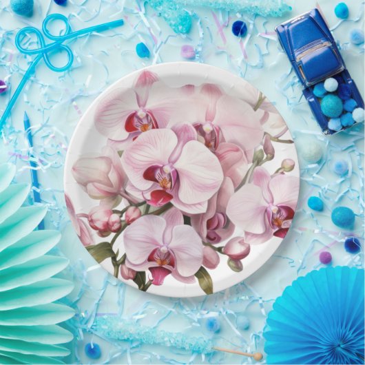 Roze en witte orchideeën bruiloft papieren bordje (Feest)