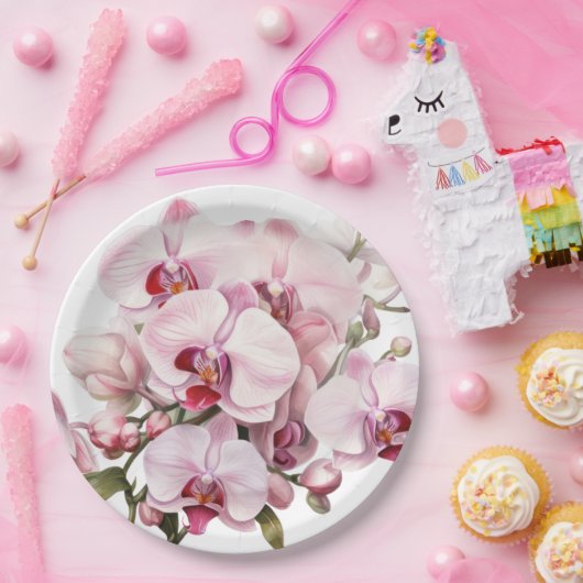 Roze en witte orchideeën bruiloft papieren bordje (Feest)