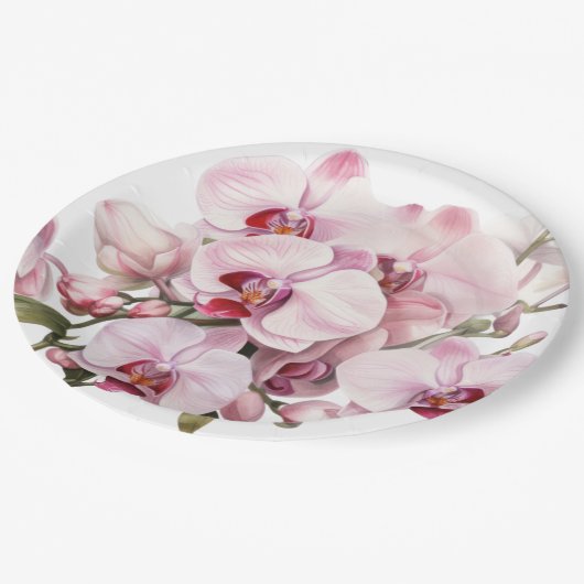 Roze en witte orchideeën bruiloft papieren bordje (Gekanteld)