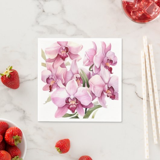 Roze en witte orchideeën bruiloft servet (Insitu)