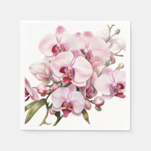Roze en witte orchideeën bruiloft servet