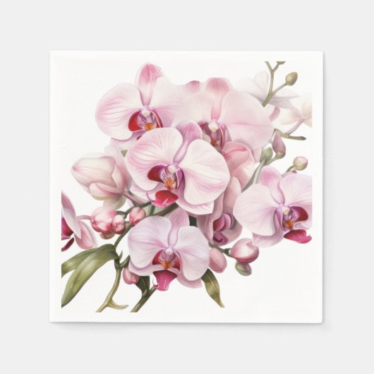Roze en witte orchideeën bruiloft servet (Voorkant)