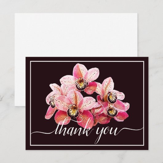 Roze en witte orchideeën Donkere achtergrond Dank  Briefkaart (Voorkant / Achterkant)