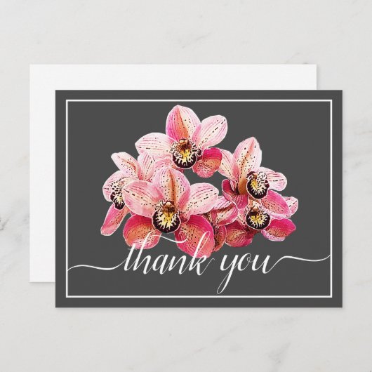 Roze en witte orchideeën grijze achtergrond Dank j Briefkaart (Voorkant / Achterkant)