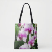 Roze en witte orchideeën, overal bedrukt tote bag (Voorkant)