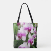 Roze en witte orchideeën, overal bedrukt tote bag (Achterkant)
