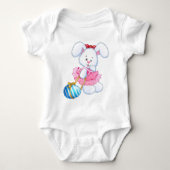 Roze en witte paaskonijn met paaseieren romper (Voorkant)