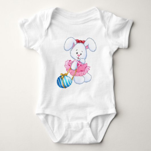 Roze en witte paaskonijn met paaseieren romper (Voorkant)