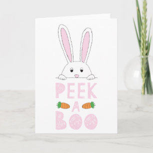 Roze en witte paaspap Bunny Peek-A-Boo Feestdagen Kaart