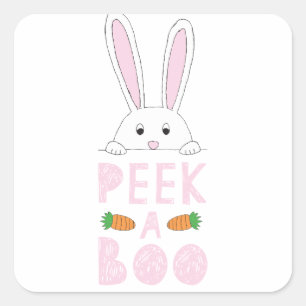 Roze en witte paaspap Bunny Peek-A-Boo Vierkante Sticker