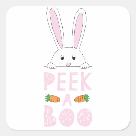 Roze en witte paaspap Bunny Peek-A-Boo Vierkante Sticker (Voorkant)
