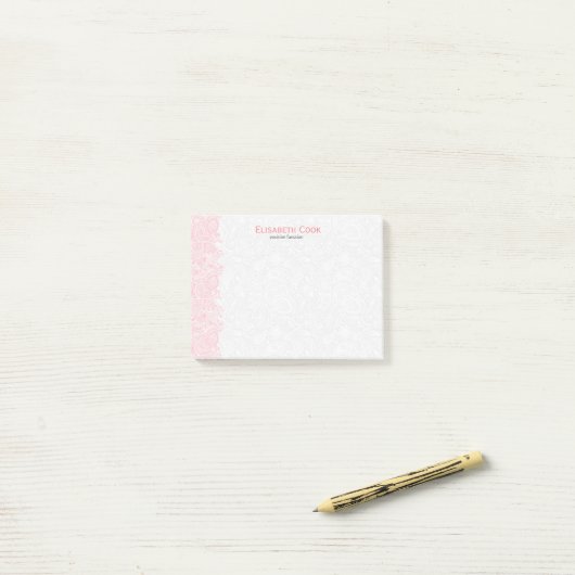 Roze en witte  Paisley Kant Post-it® Notes (Op bureau)