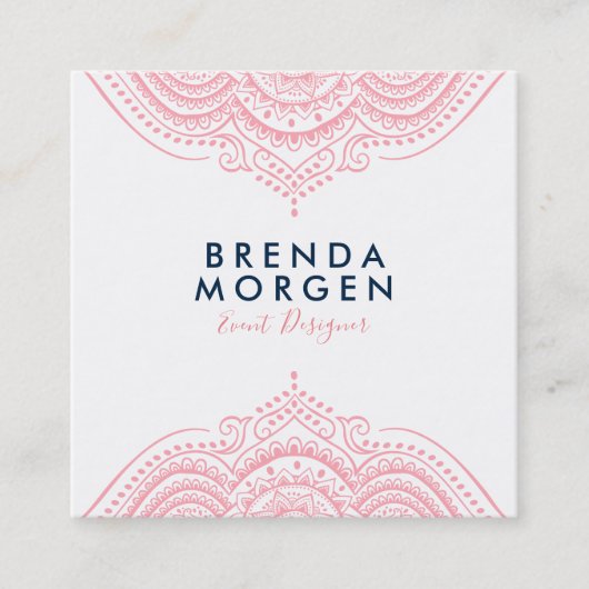 Roze en witte paisley mandala vierkante visitekaartje (Voorkant)