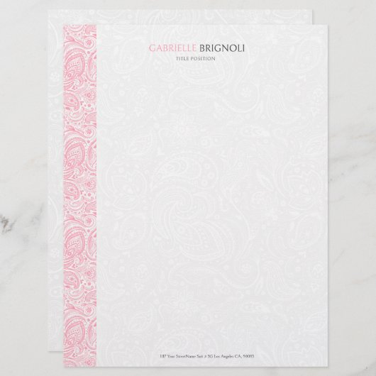 Roze en witte  Paisley Pattern Briefhoofd (Voorkant / Achterkant)